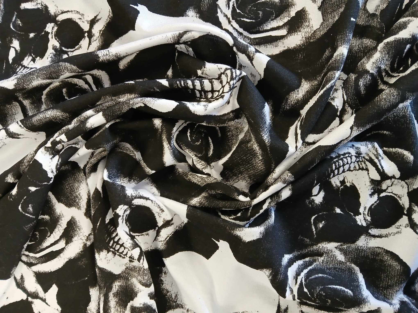 Cotton Lycra - Skulls - Black/White - 59" Wide - Sold By The Metre