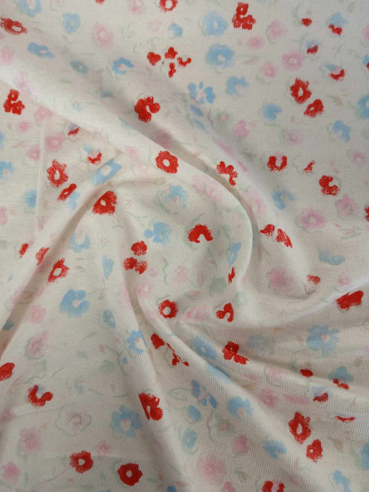 Viscose Lycra - Floral - White/Red/Blue/Pink - 68" Wide - Sold By The Metre