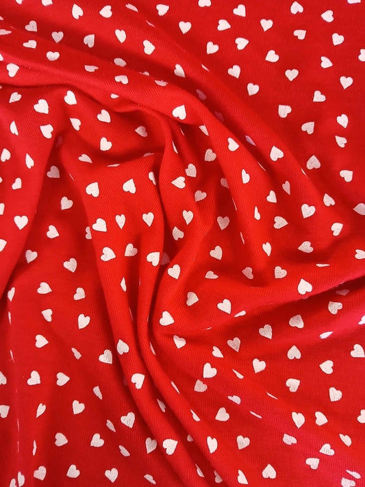 Viscose Lycra - Hearts - Red/White - 62" Wide - Sold By The Metre