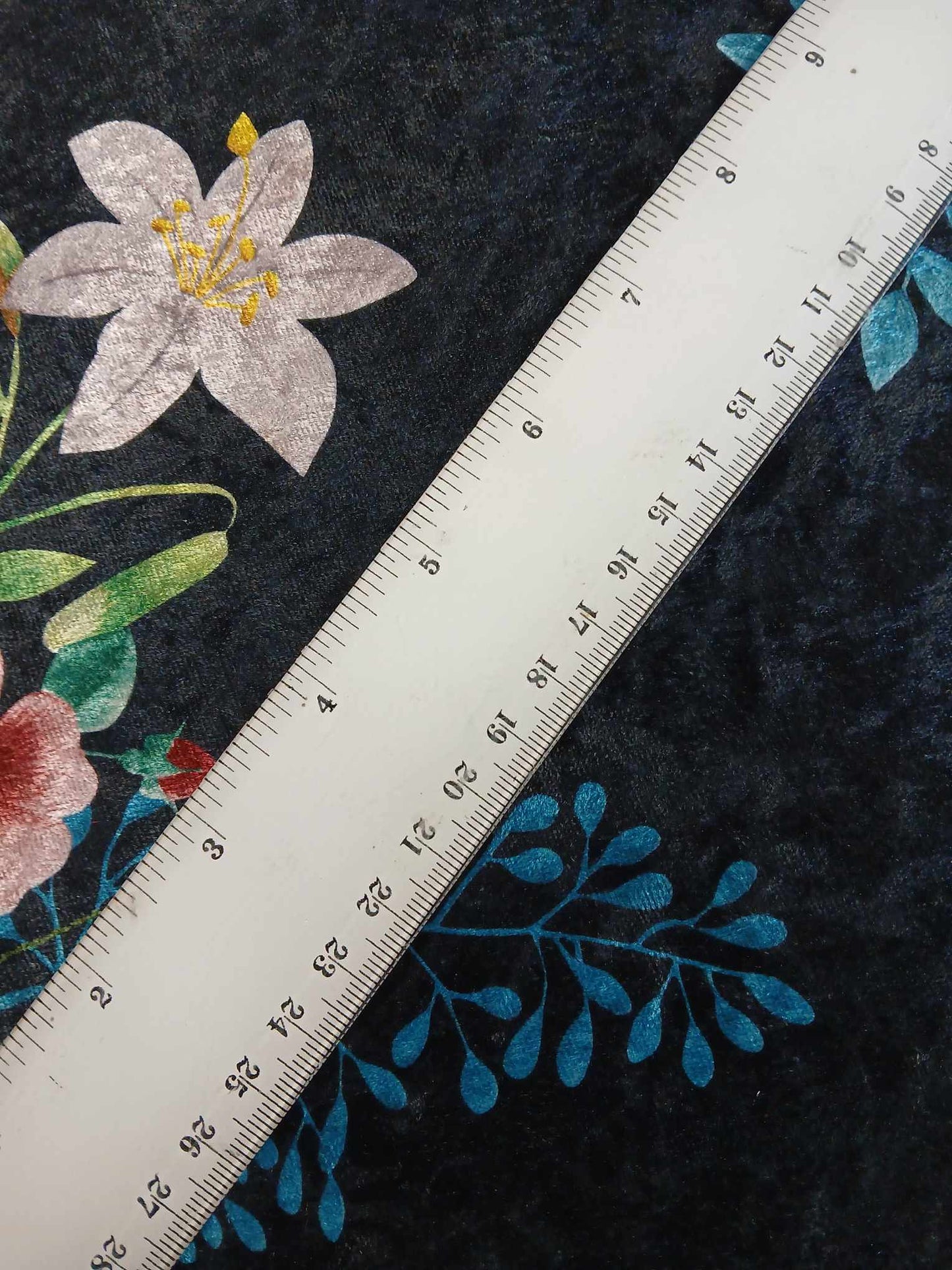 Velvet - Digital Floral - Black/Orange/Red/Green - 61" Wide - Sold By The Metre