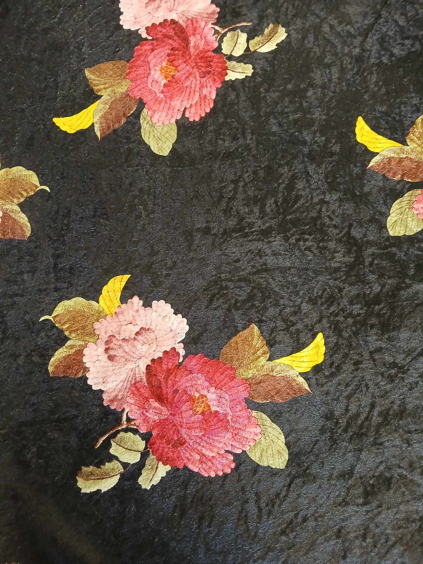 Velvet - Digital Floral - Black/Pink/Yellow/Green - 61" Wide - Sold By The Metre