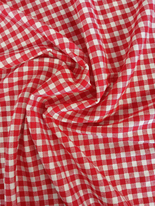 Cotton Lycra - Gingham - Red/White - 62" Wide - Sold By The Metre