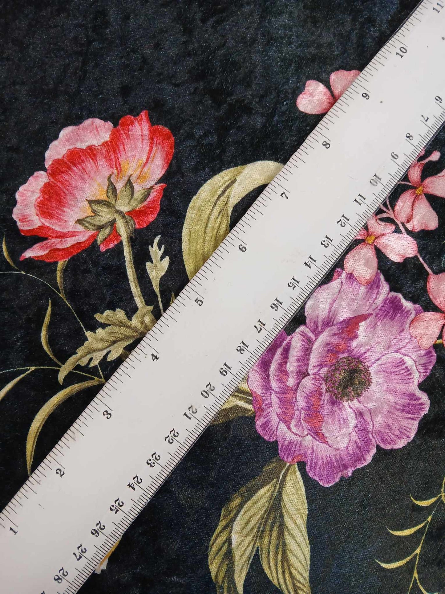 Velvet - Digital Floral - Black/Pink/Purple/Green - 61" Wide - Sold By The Metre