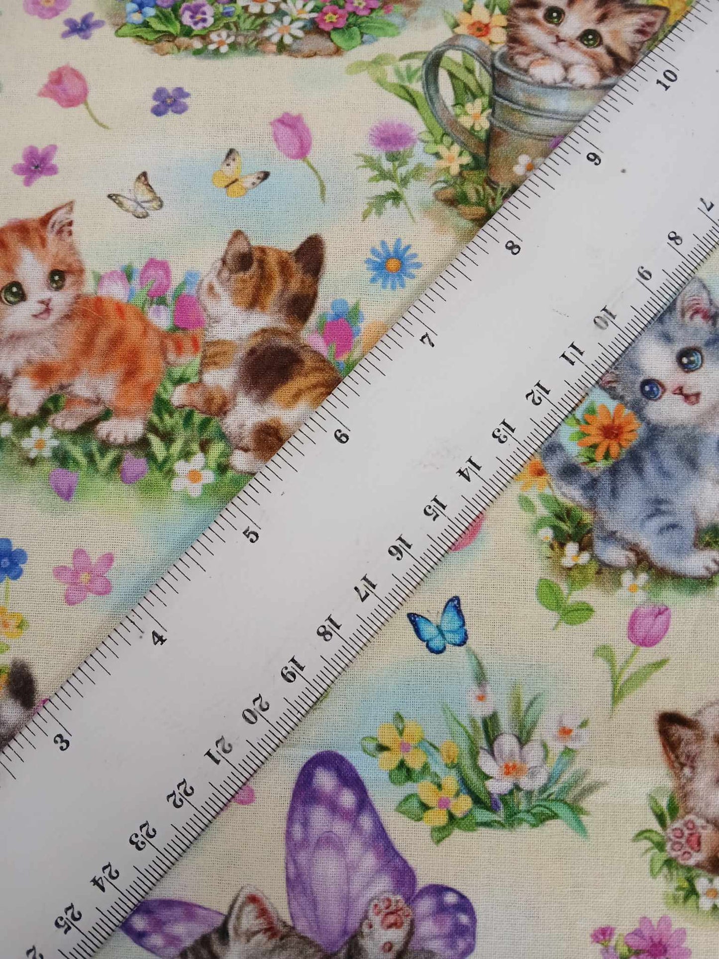 100% Cotton - Kittens - Yellow/Blue/Purple/Brown/Green - 44" Wide - Sold By The Metre