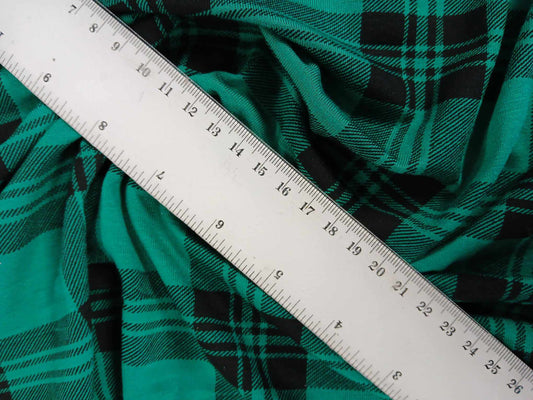 Viscose Lycra - Check - Green/Black - 64" Wide - Sold By The Metre