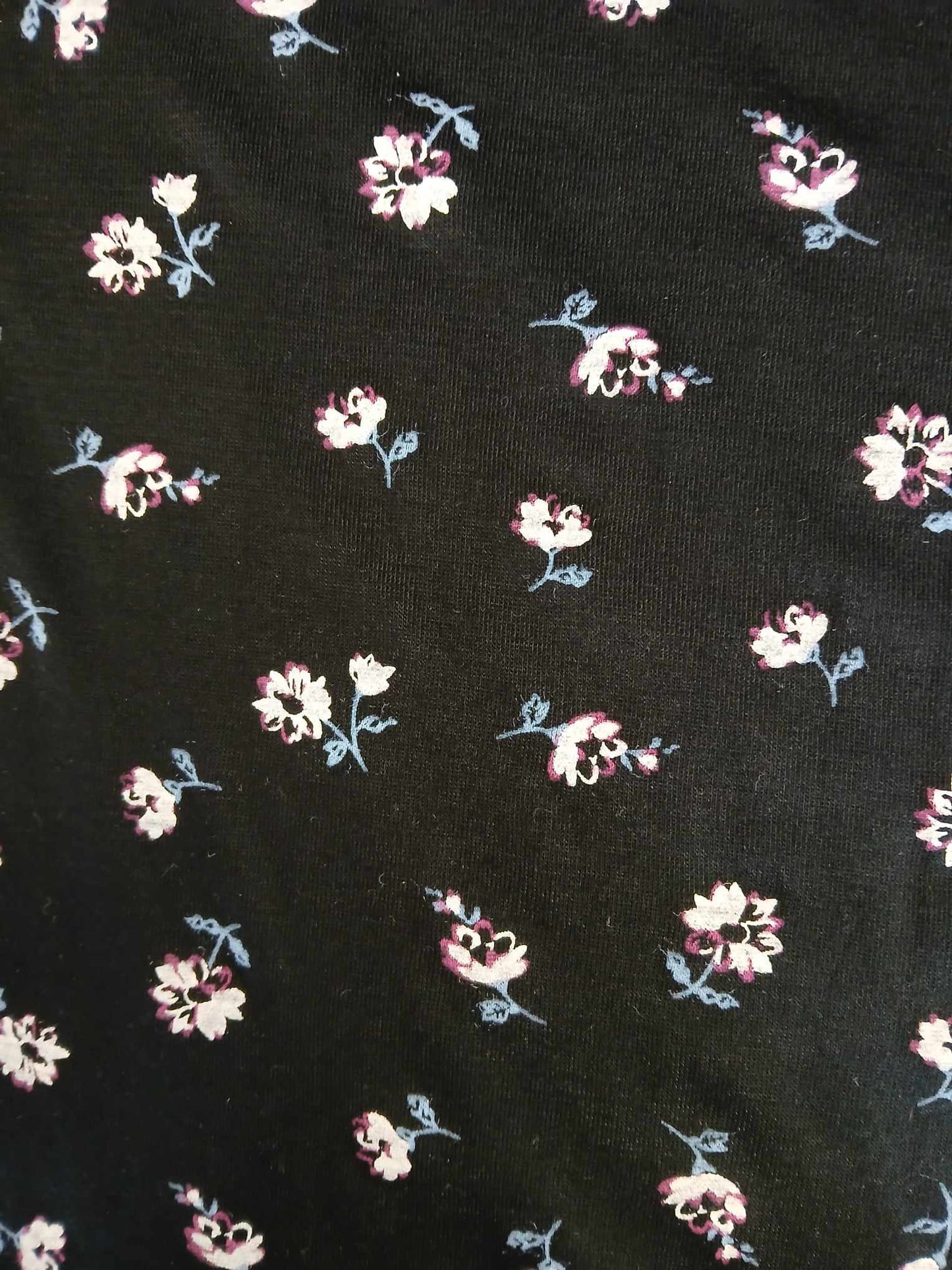 Viscose Lycra - Floral - Black/White/Blue - 62" Wide - Sold By The Metre