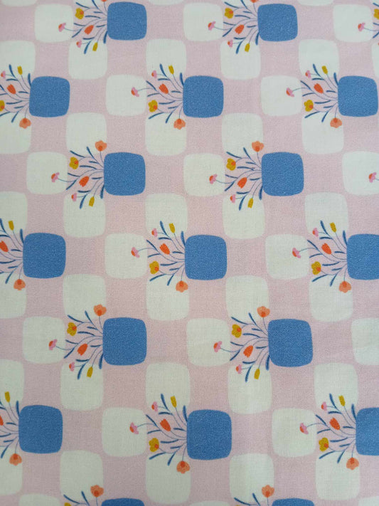 100% Cotton - Pink/Blue/White - 44" Wide - Sold By The Metre