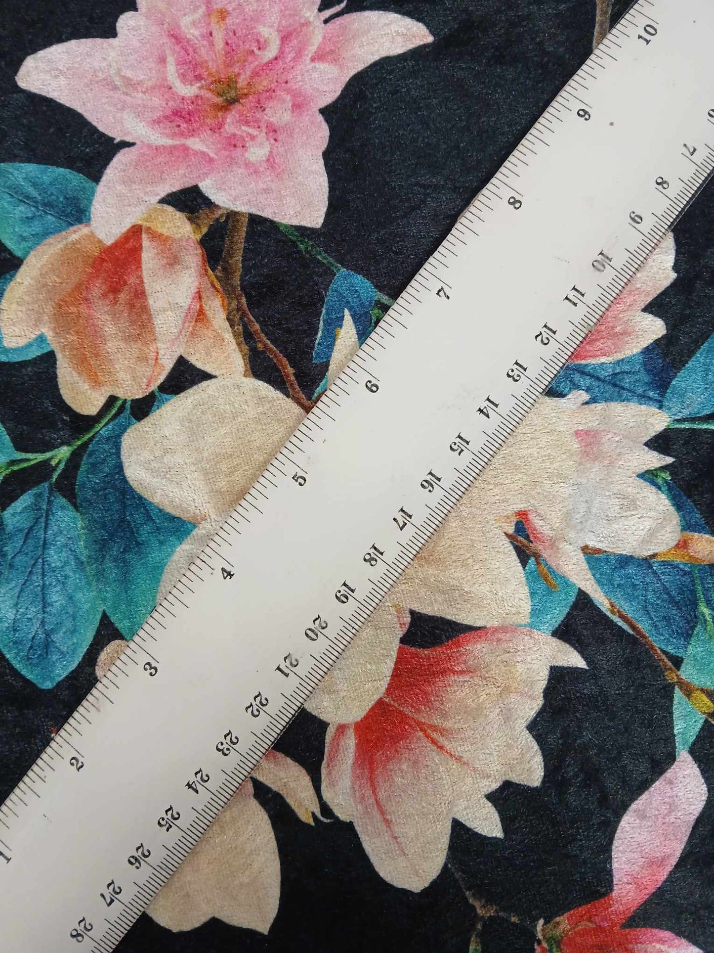 Velvet - Digital Floral - Black/Pink/Yellow/Turquoise - 61" Wide - Sold By The Metre