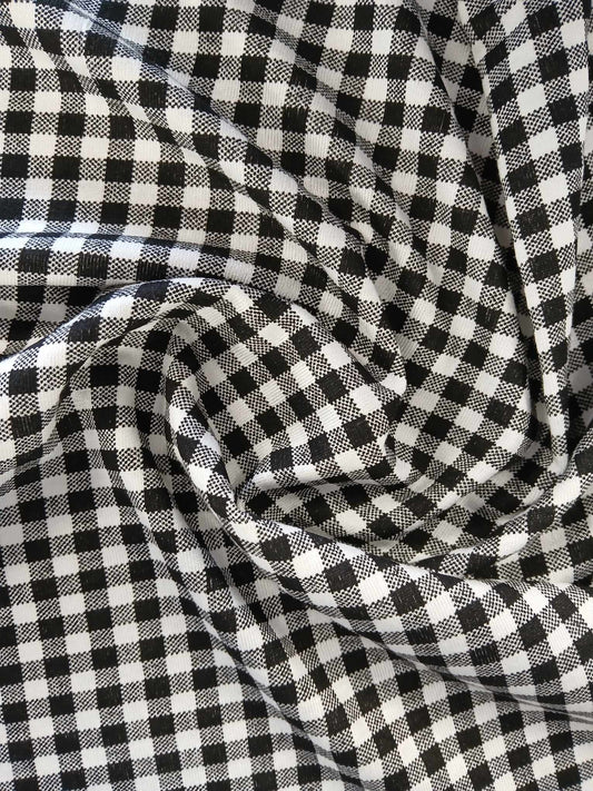 Viscose Lycra - Gingham - Black/White - 63" Wide - Sold By The Metre