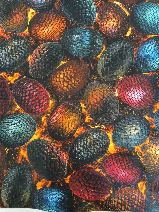 100% Cotton - Dragon Eggs - Brown/Blue/Gold - 44" Wide - Sold By The Metre