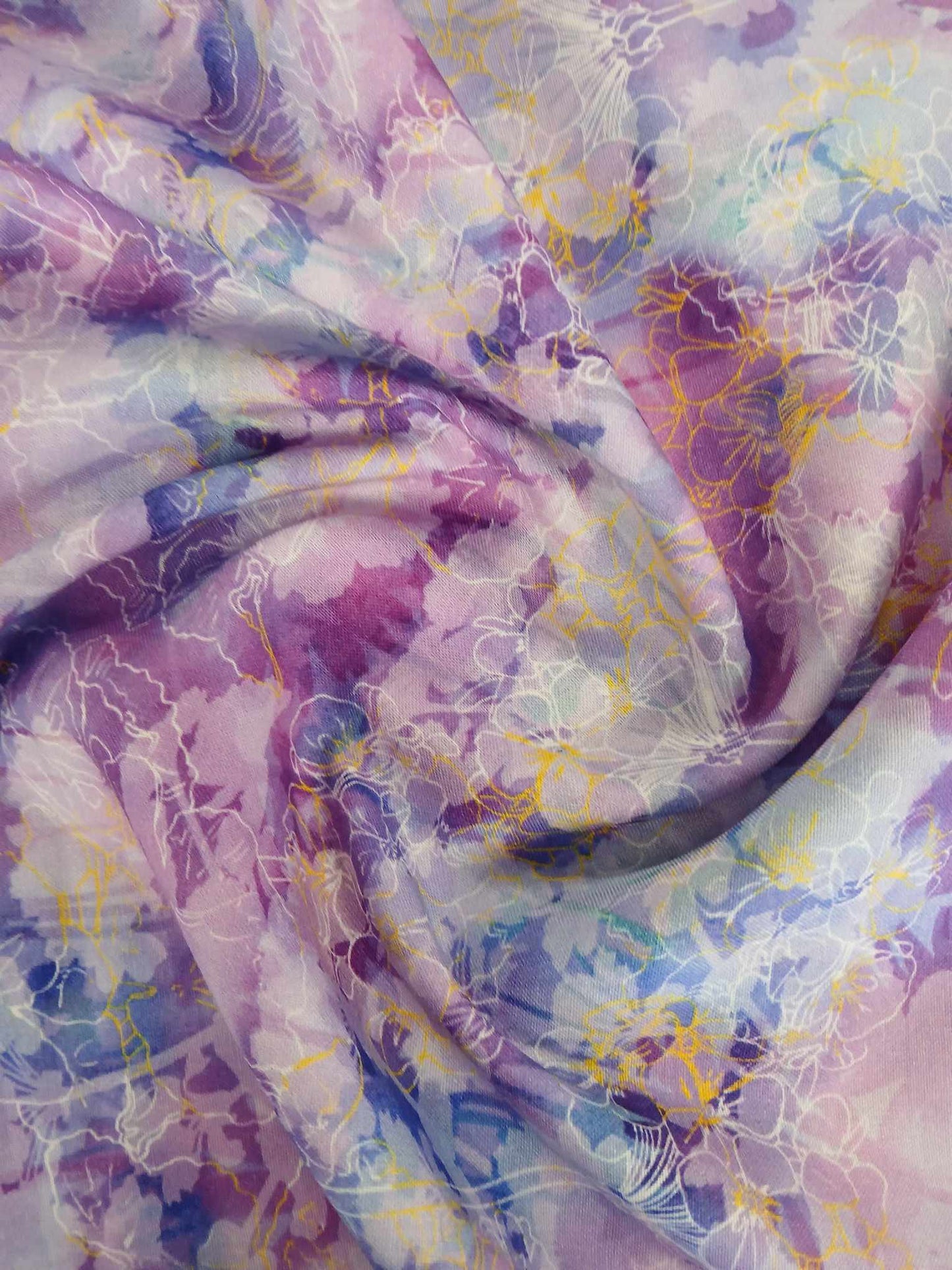 100% Cotton - Purple/Gold/Lilac - 44" Wide - Sold By The Metre