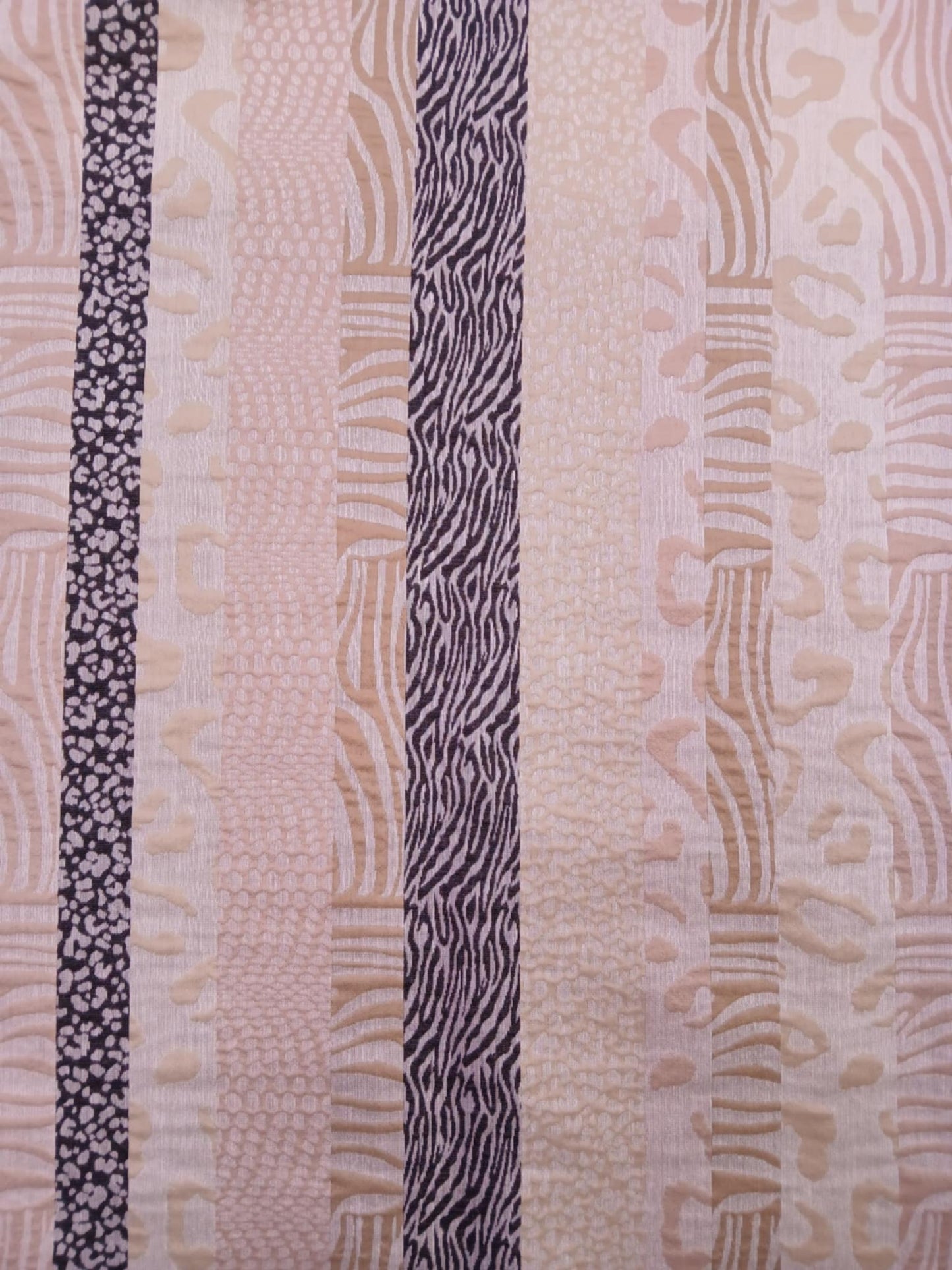 Poly Viscose Jacquard - Cream/Beige/Peach/Black - 65" Wide - Sold By The Metre