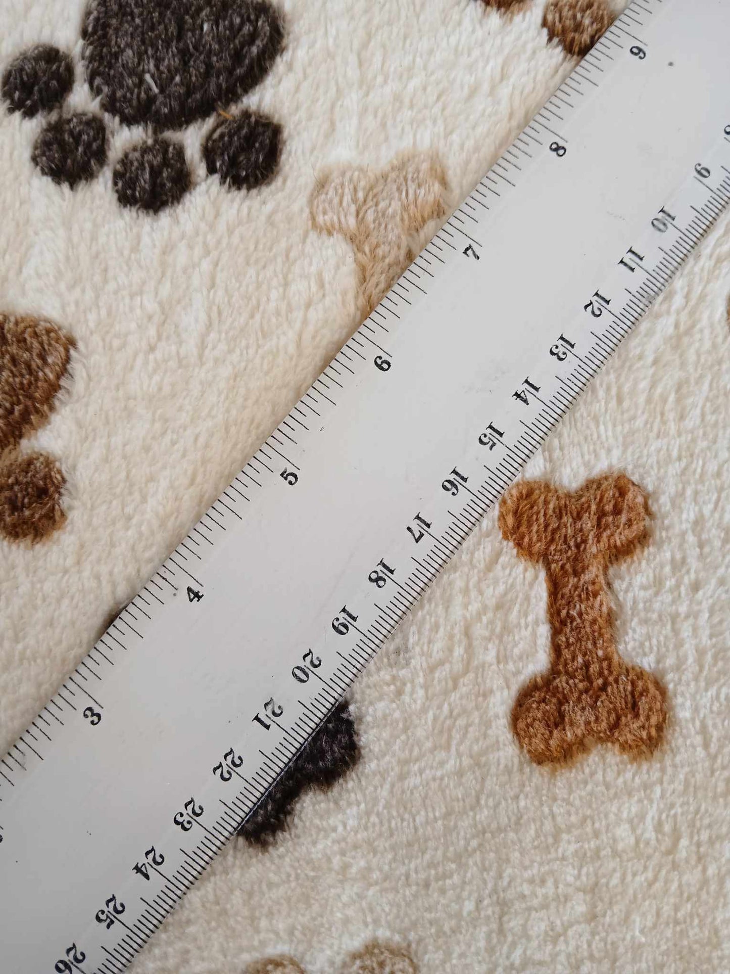 Teddy Fleece - Bones/Paws - Cream/Brown/Beige - 58" Wide - Sold By the Metre