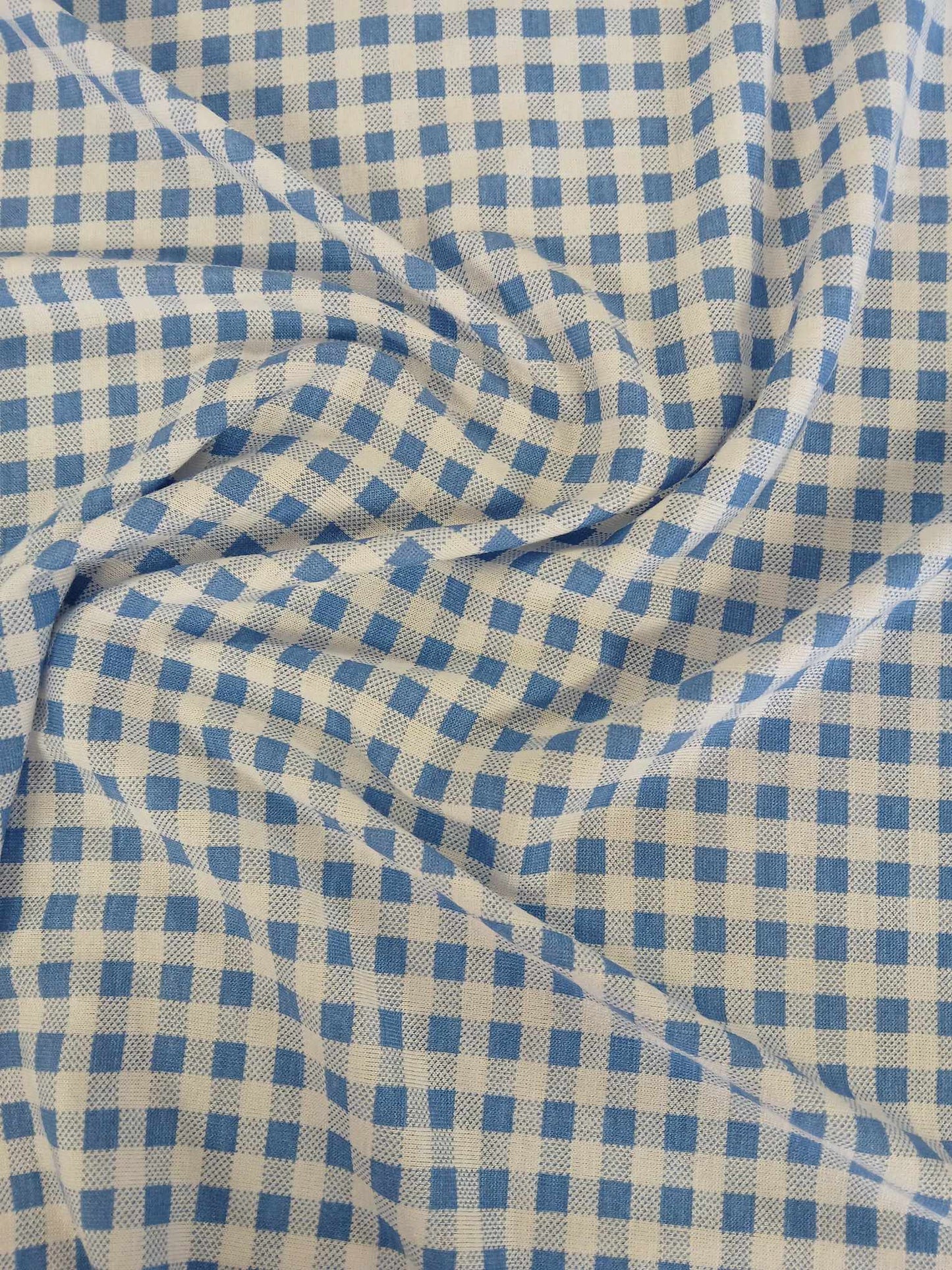 Viscose Lycra 95/5 - Gingham - Blue/White - 60" Wide - Sold By the Metre