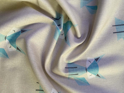 Little Foxes Geometric Canvas Fabric - Blue, Grey & Beige, 56" Wide - £5.99 per Metre