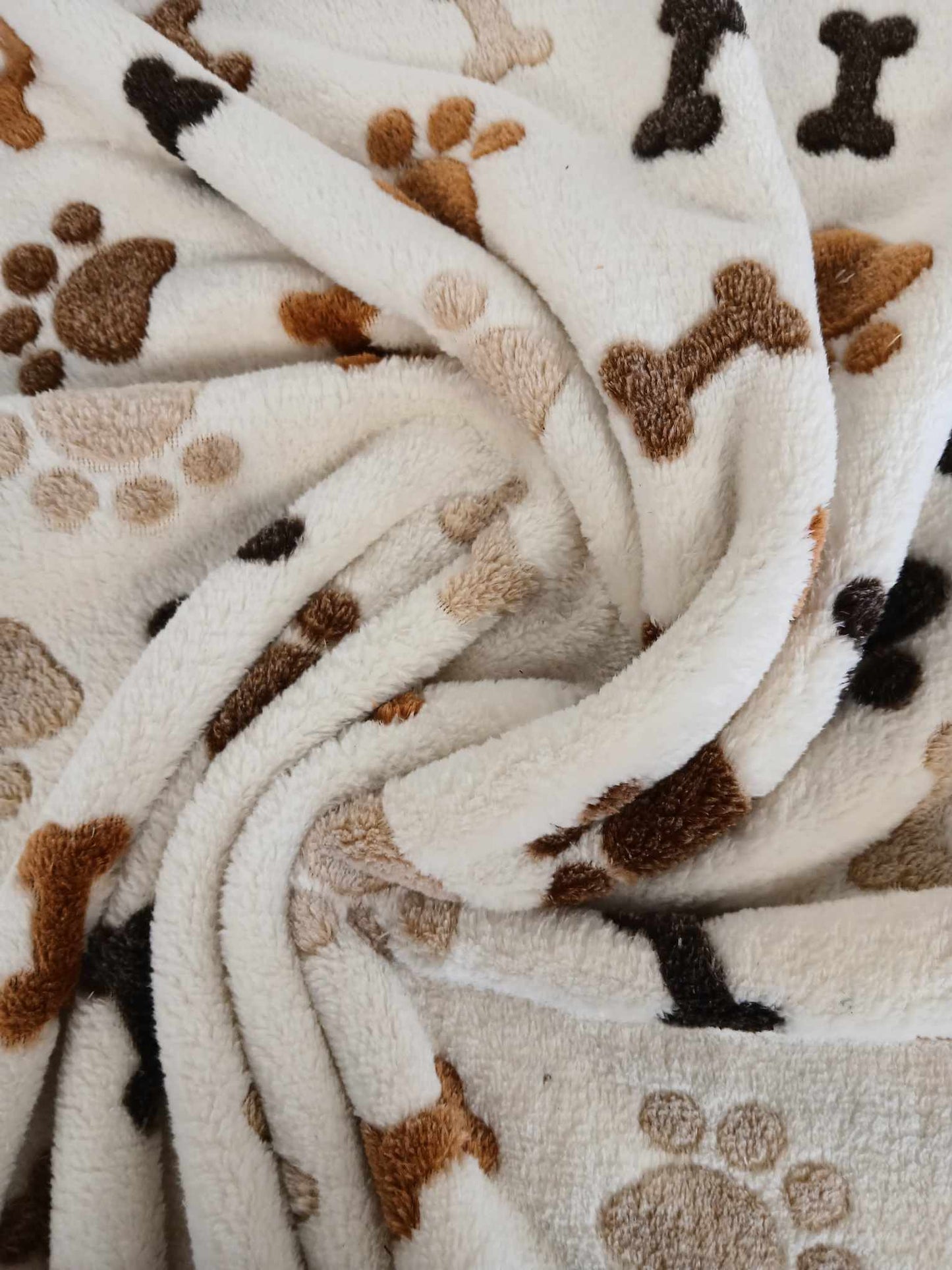 Teddy Fleece - Bones/Paws - Cream/Brown/Beige - 58" Wide - Sold By the Metre