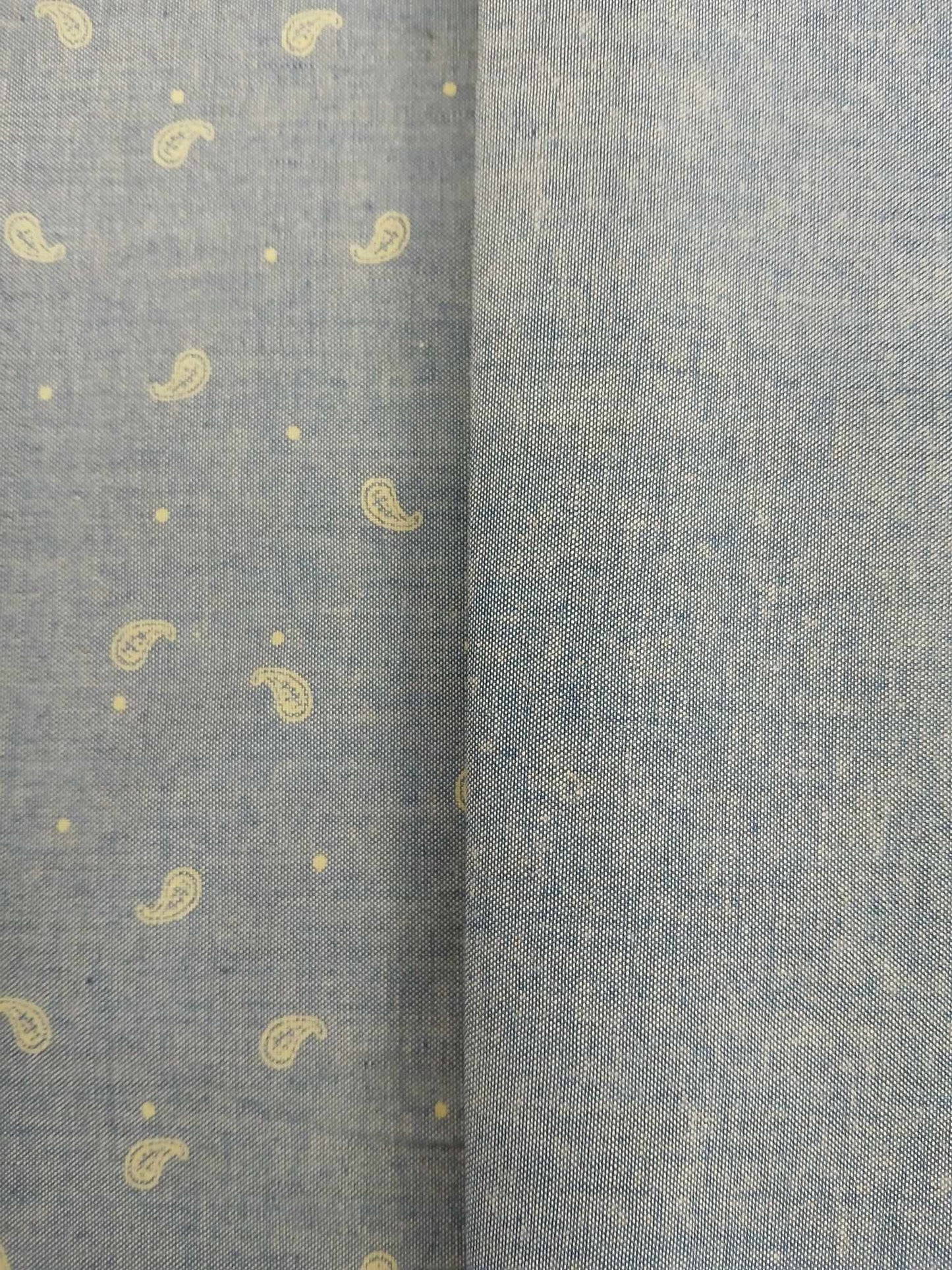 Cotton Shirting - Paisley - Chambray/Mint - 61" Wide - Sold By the Metre