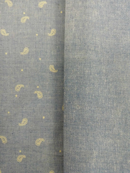 Cotton Shirting - Paisley - Chambray/Mint - 61" Wide - Sold By the Metre