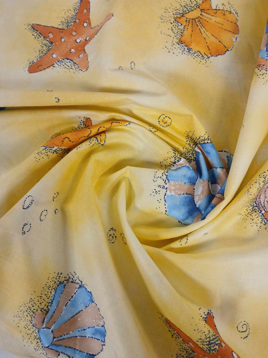 100% Cotton - Seaside - Yellow/Orange/Blue - 54" Wide - Sold By the Metre