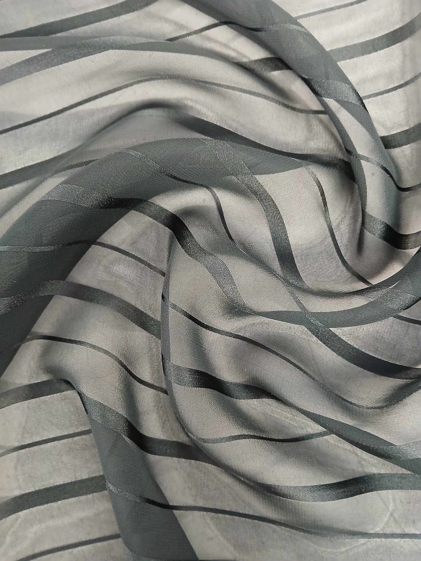 Chiffon Satin - Stripe - Black - 57" Wide - Sold By the Metre