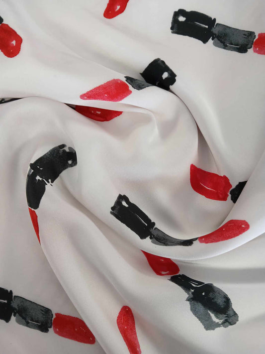 Poly Satin - Lipstick - White/Red/Black - 59" Wide - Sold By the Metre