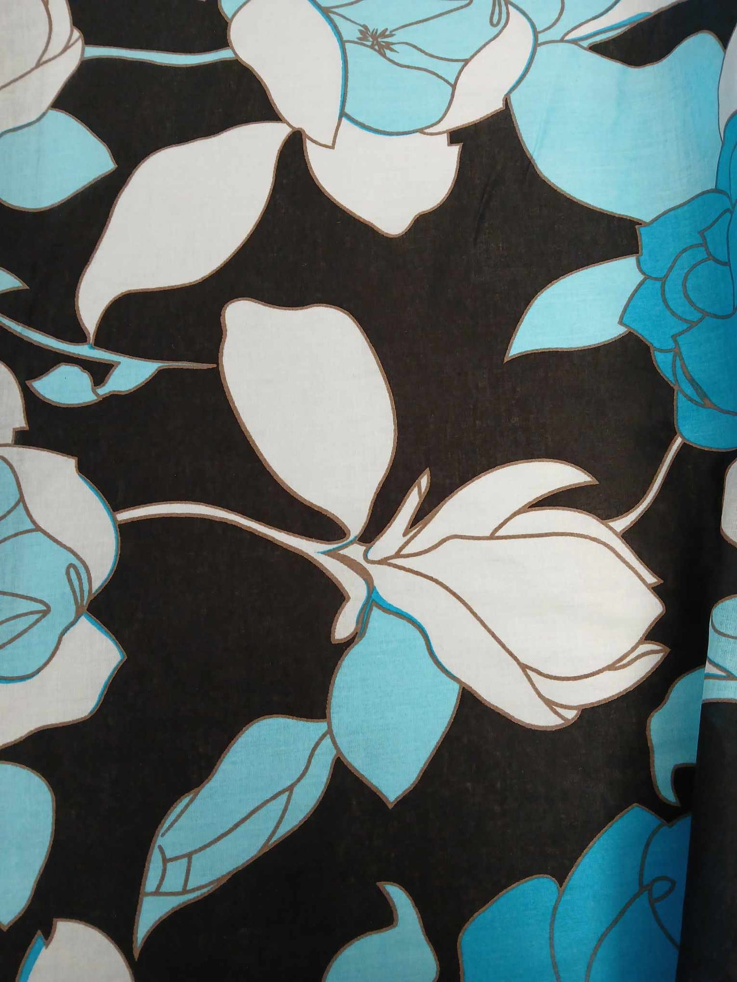 100% Cotton Voile - Floral - Blue/Black/White - 57" Wide - Sold By the Metre