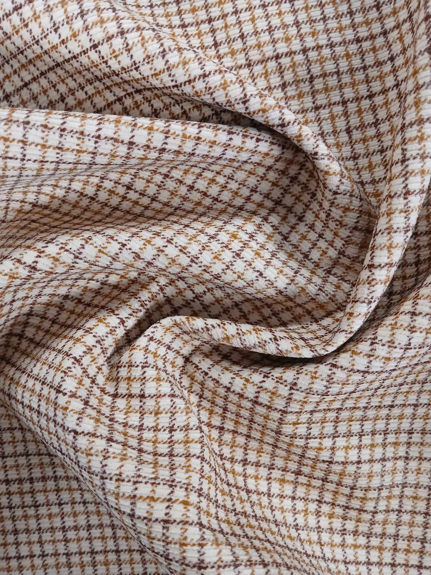 Printed Corduroy - Cream/Brown/Burgandy - 60" Wide - Sold By the Metre