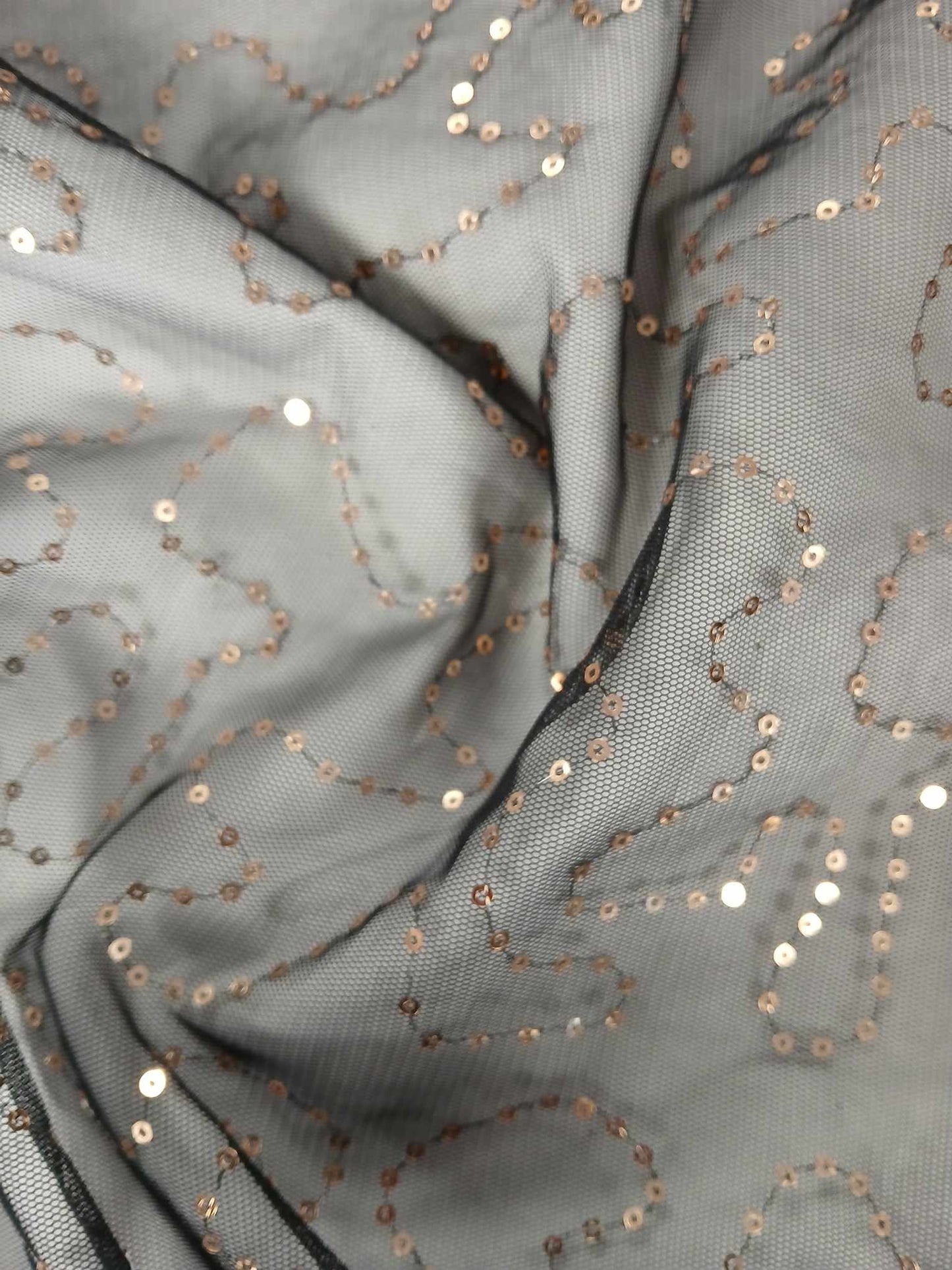 Sequins Mesh - Black/Gold - 58" Wide - Sold By the Metre