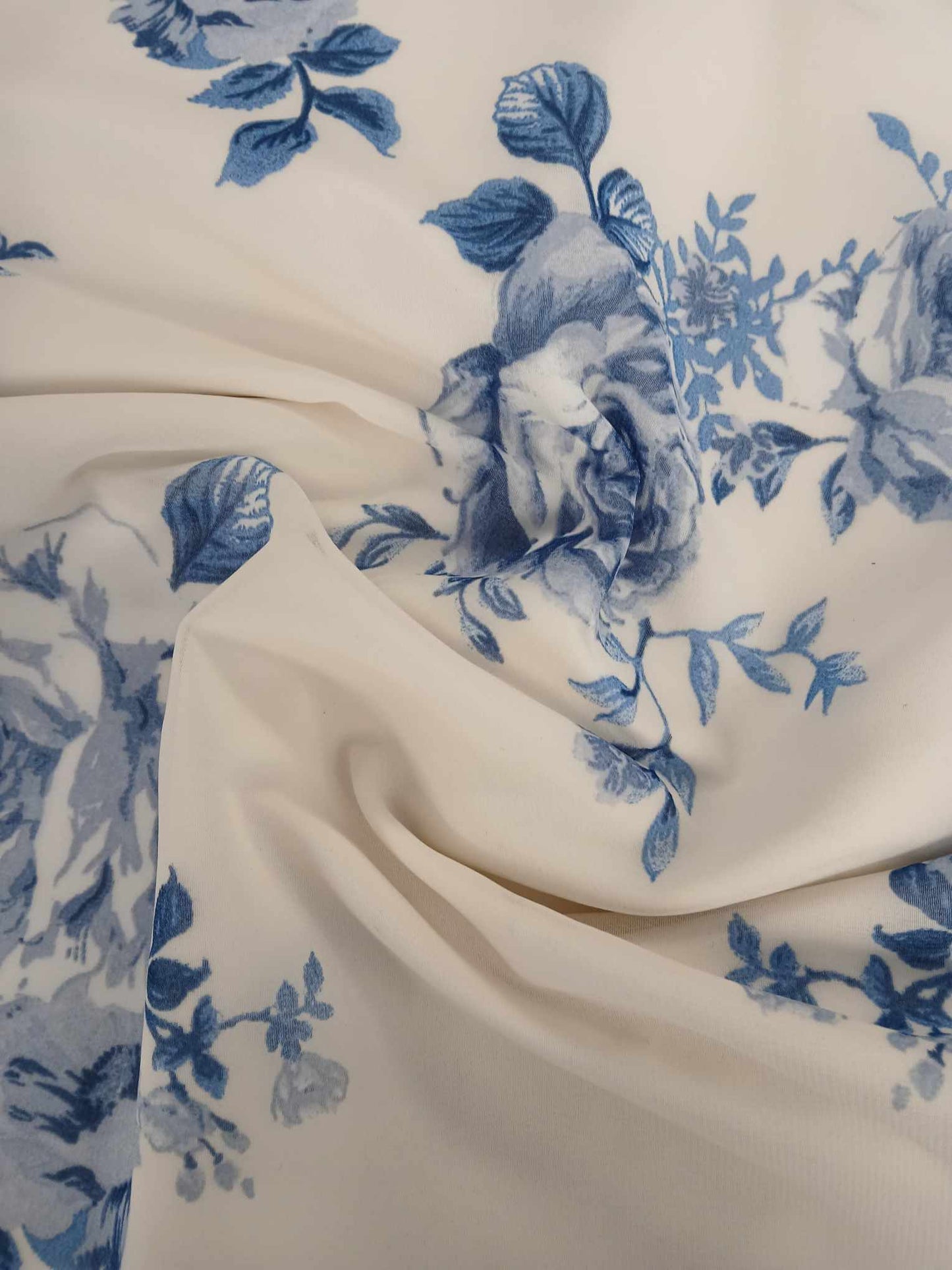 Chiffon Crepe - Floral - China Blue - 58" Wide - Sold By the Metre