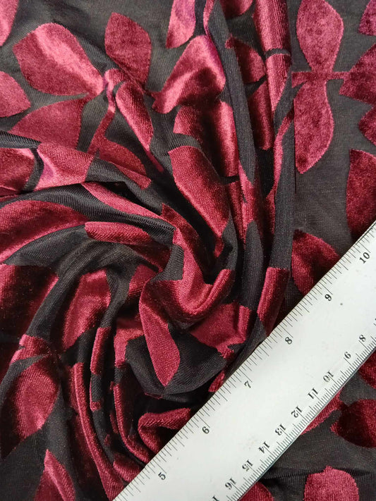 Burnout Velvet - Black/Wine - 59" Wide - Sold By the Metre