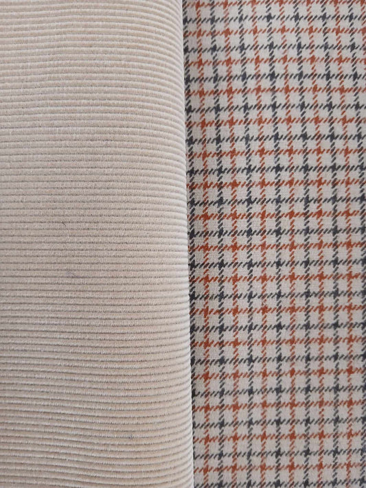 Printed Corduroy - Beige/Black/Orange - 60" Wide - Sold By the Metre