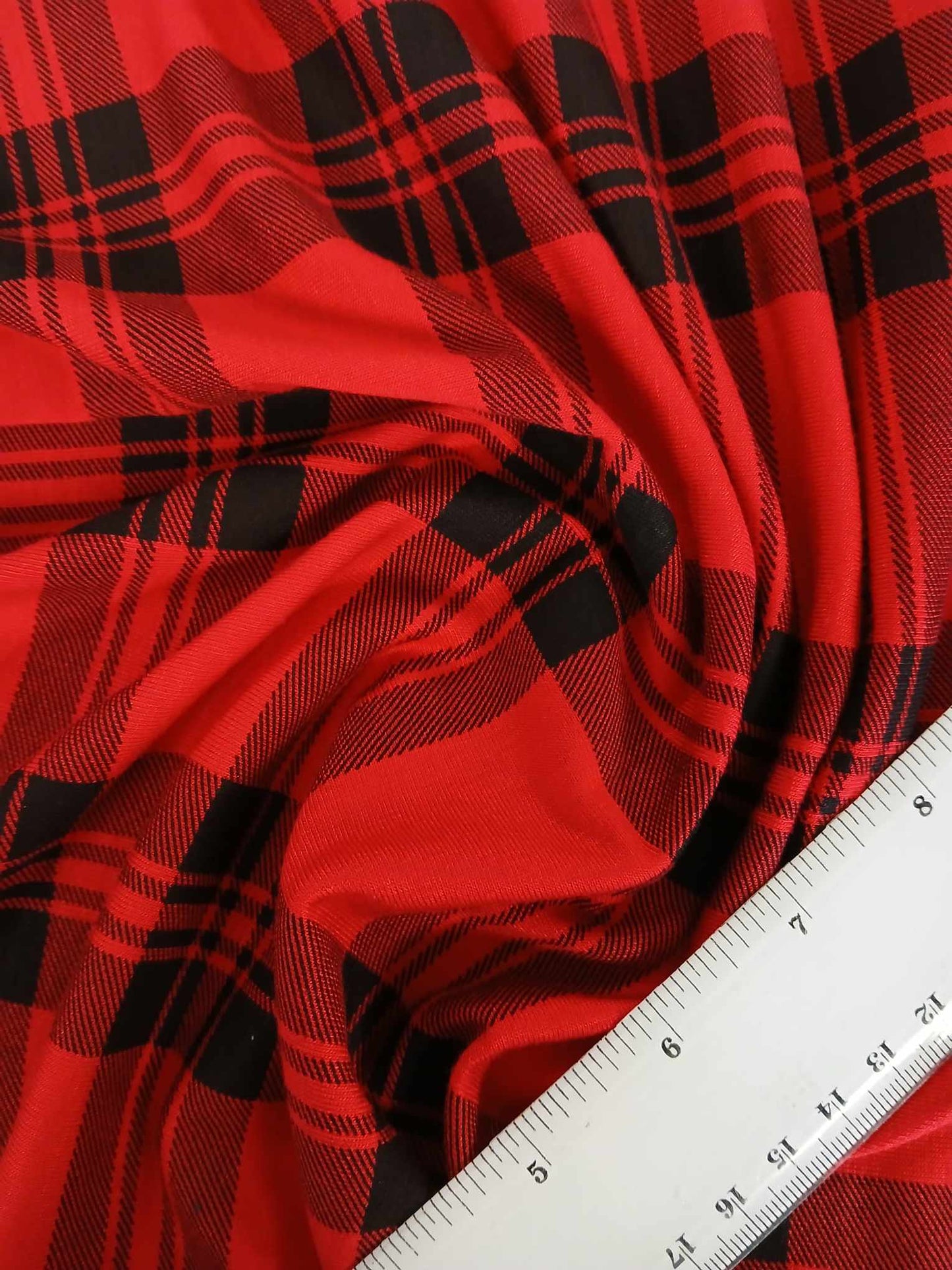 Viscose Lycra Jersey - Check - Red/Black - 60" Wide - Sold By the Metre