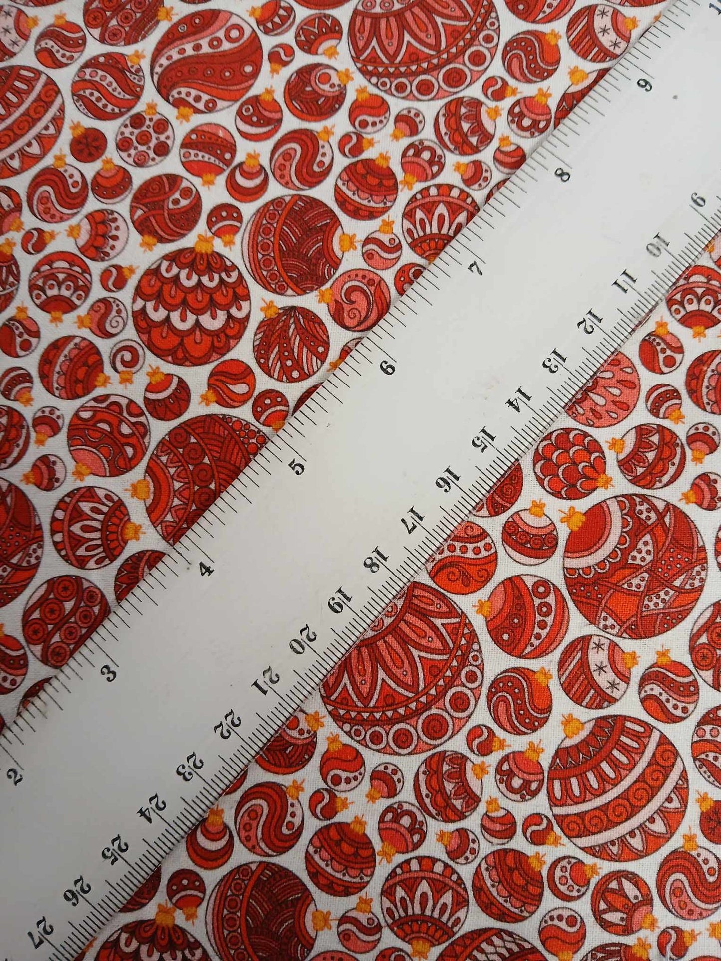 100% Christmas Cotton - Red/White/Orange - 44" Wide - Sold By the Metre