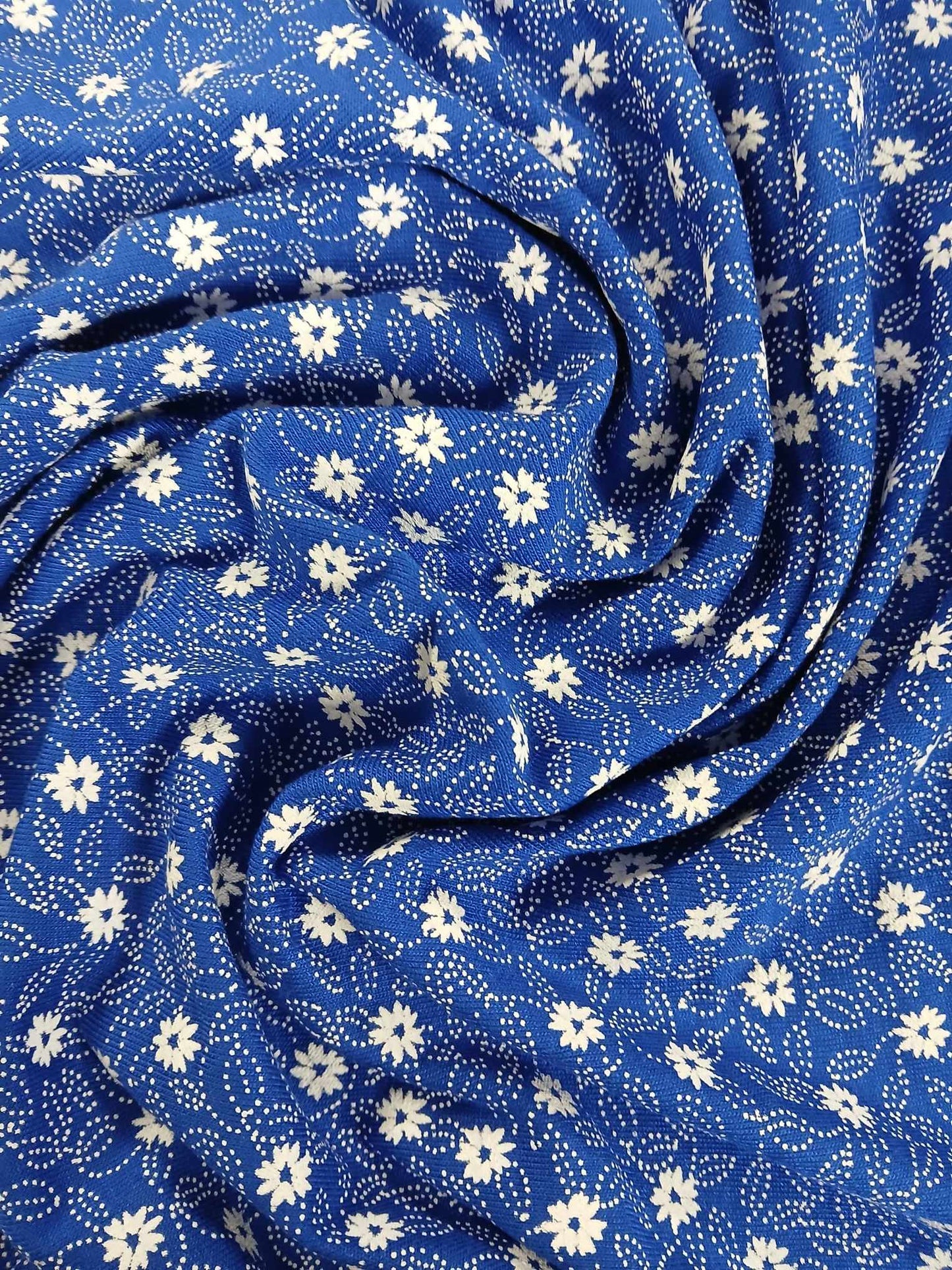 Viscose Lycra 95/5 - Ditsy Floral - Blue/White - 62" Wide - Sold By the Metre