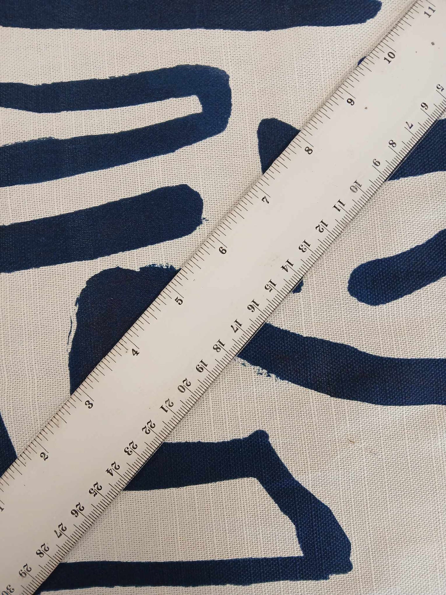 Cotton Linen Look - White/Navy - 55" Wide - Sold By the Metre