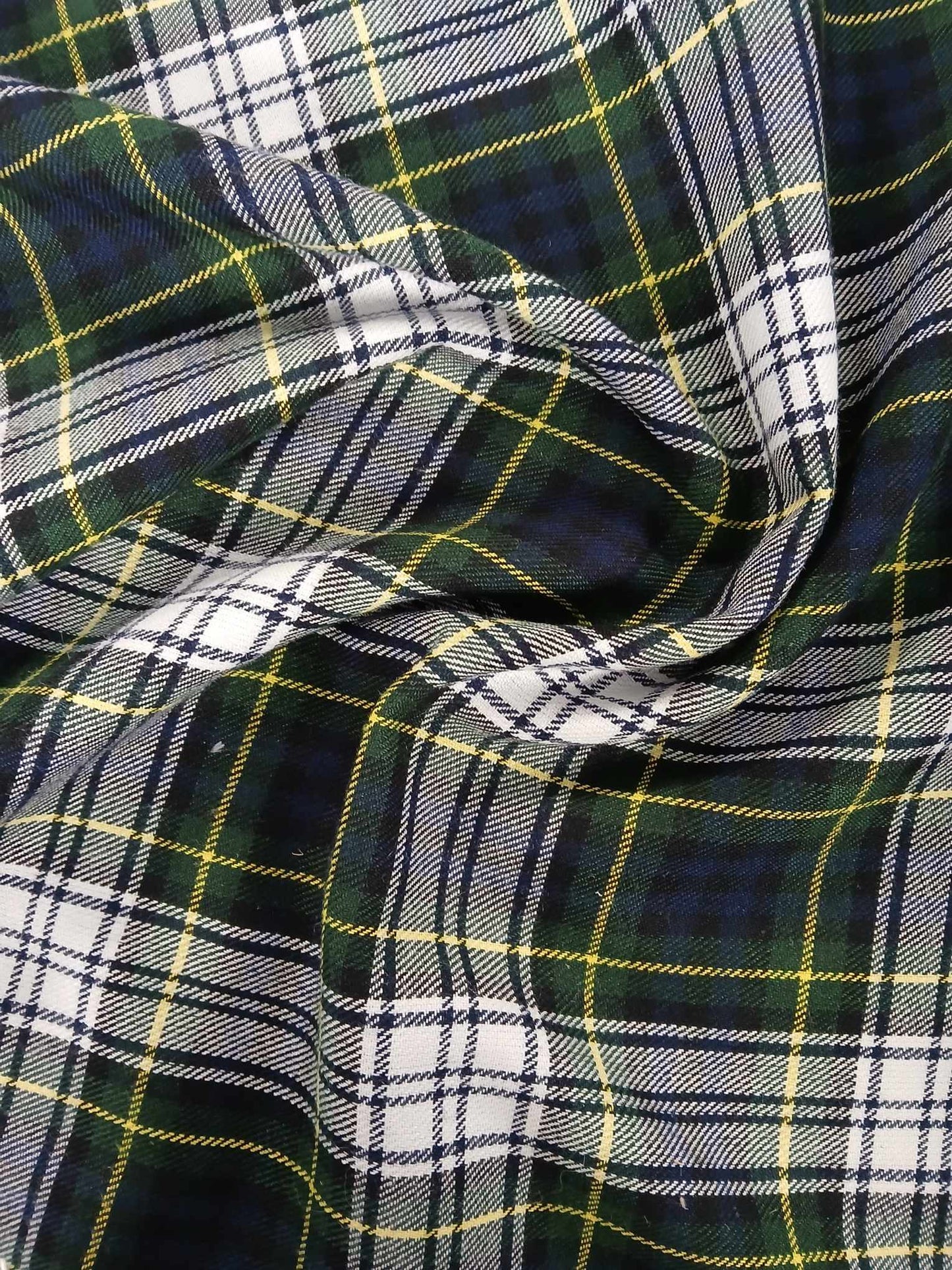 Poly Viscose - Tartan - Blue/Green/Yellow/White - 58" Wide - Sold By the Metre