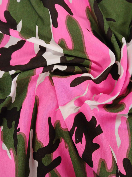 Cotton Jersey Lycra - Camo - Green/Pink/Black/White - 59" Wide - Sold By the Metre