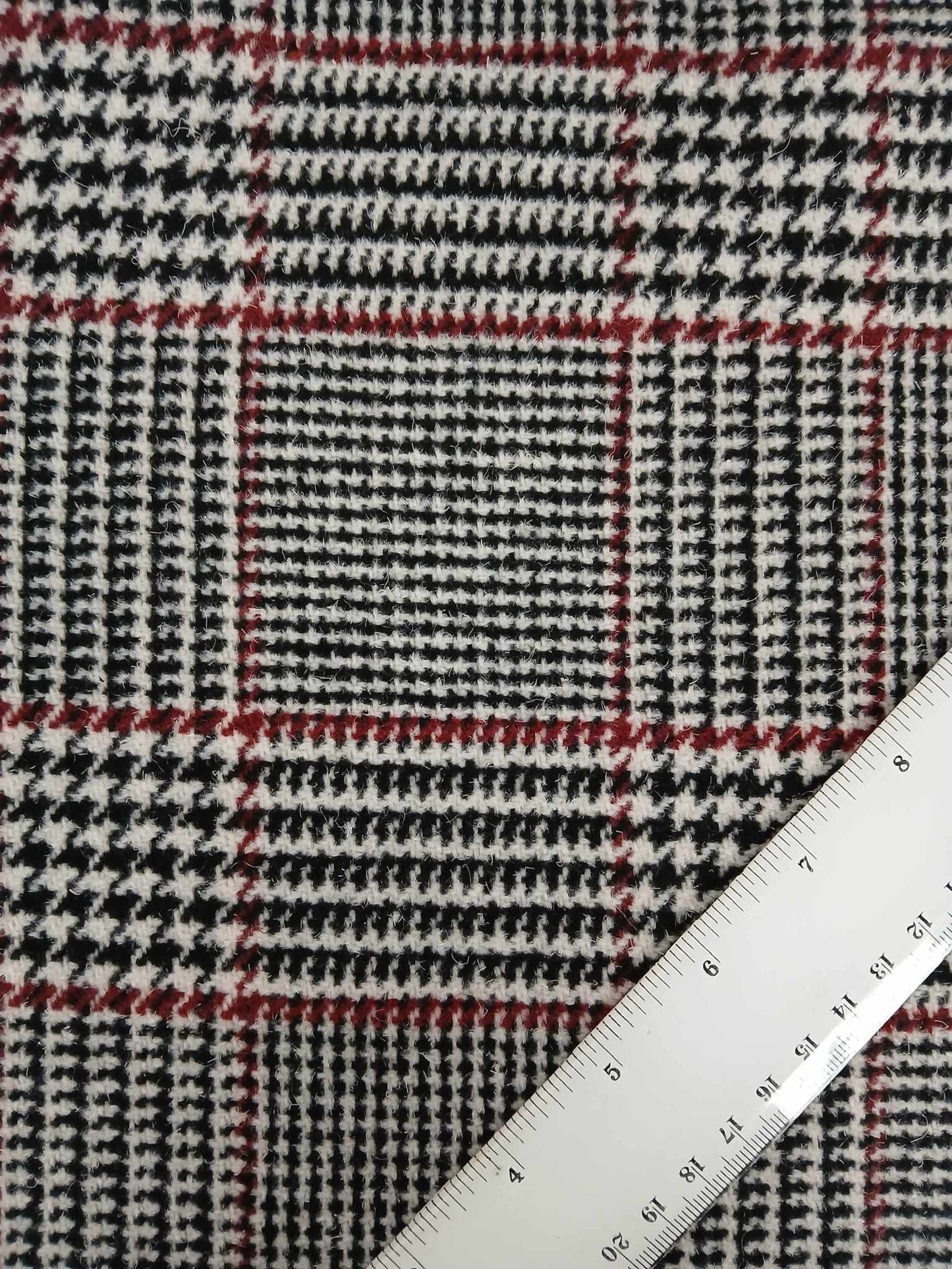 Washable Wool - Check - Black/Red/White - 60" Wide - Sold By the Metre