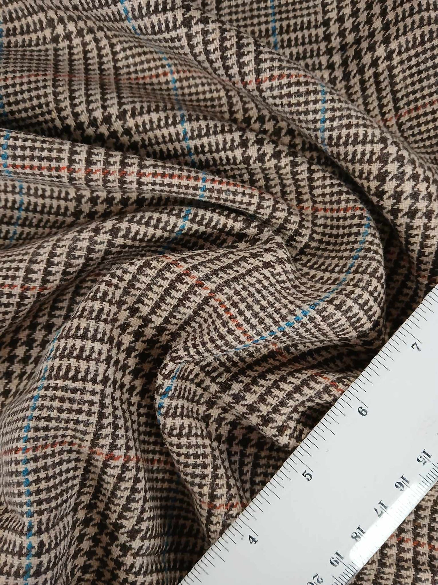 Washable Wool - Check - Brown/Blue/Orange/Cream - 60" Wide - Sold By the Metre