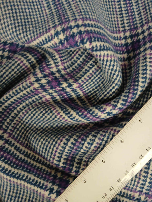 Washable Wool - Check - Blue/White/Purple - 60" Wide - Sold By the Metre