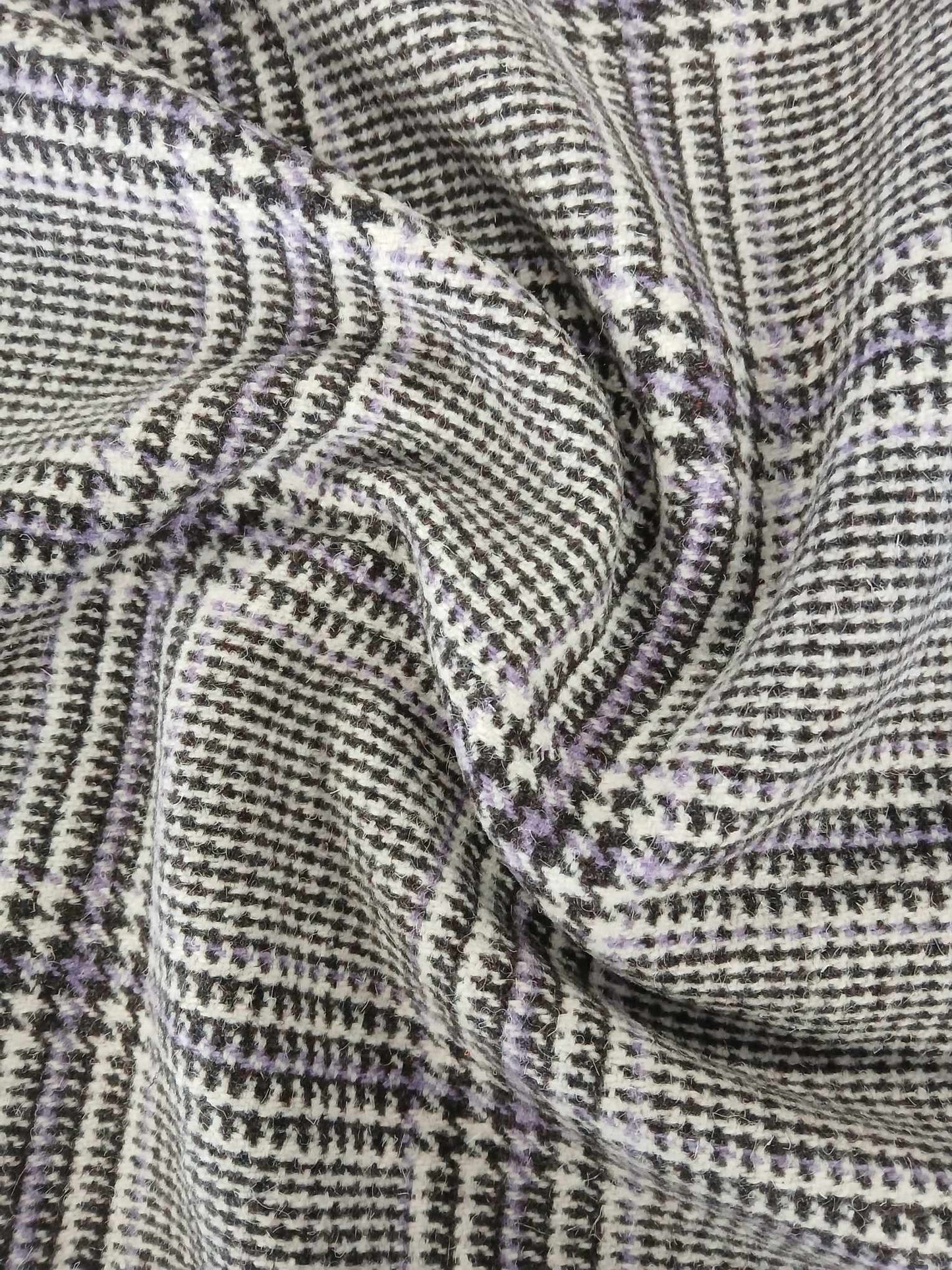 Washable Wool - Check - Black/White/Lilac - 59" Wide - Sold By the Metre