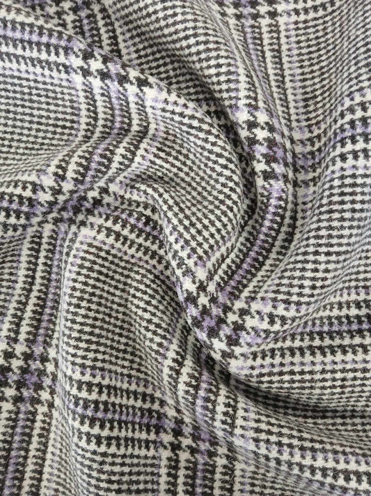 Washable Wool - Check - Black/White/Lilac - 59" Wide - Sold By the Metre