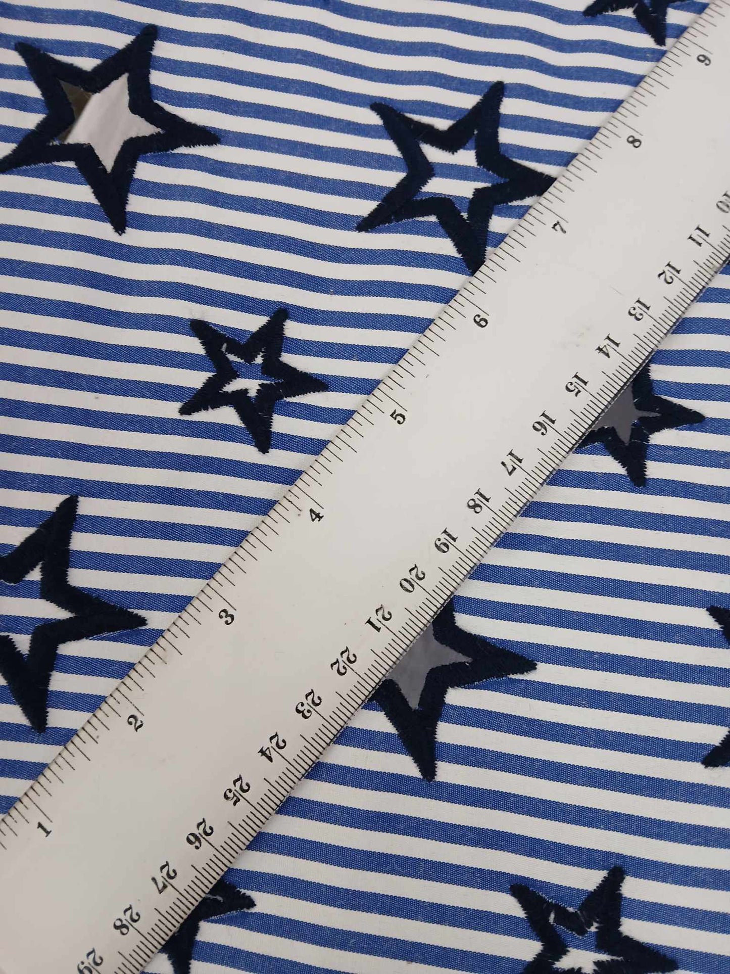 Embroidered Cotton - Stripe - Blue/White - 57" Wide - Sold By the Metre