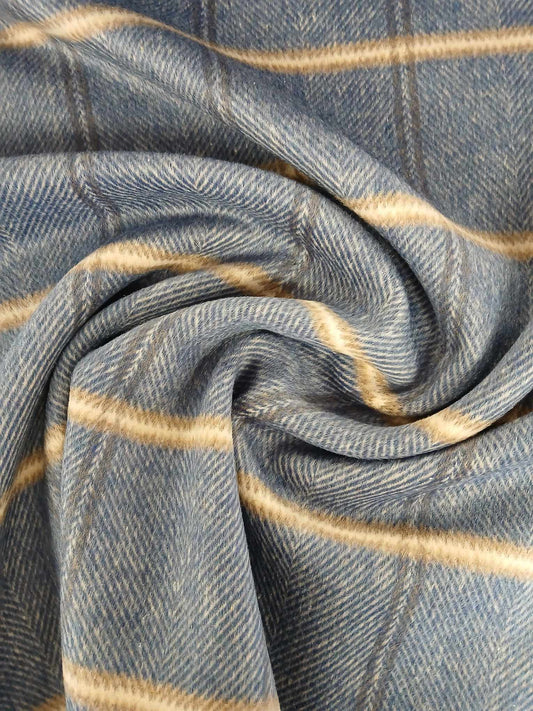 Washable Wool - Check - Blue/Cream/Beige/Grey - 60" Wide - Sold By the Metre