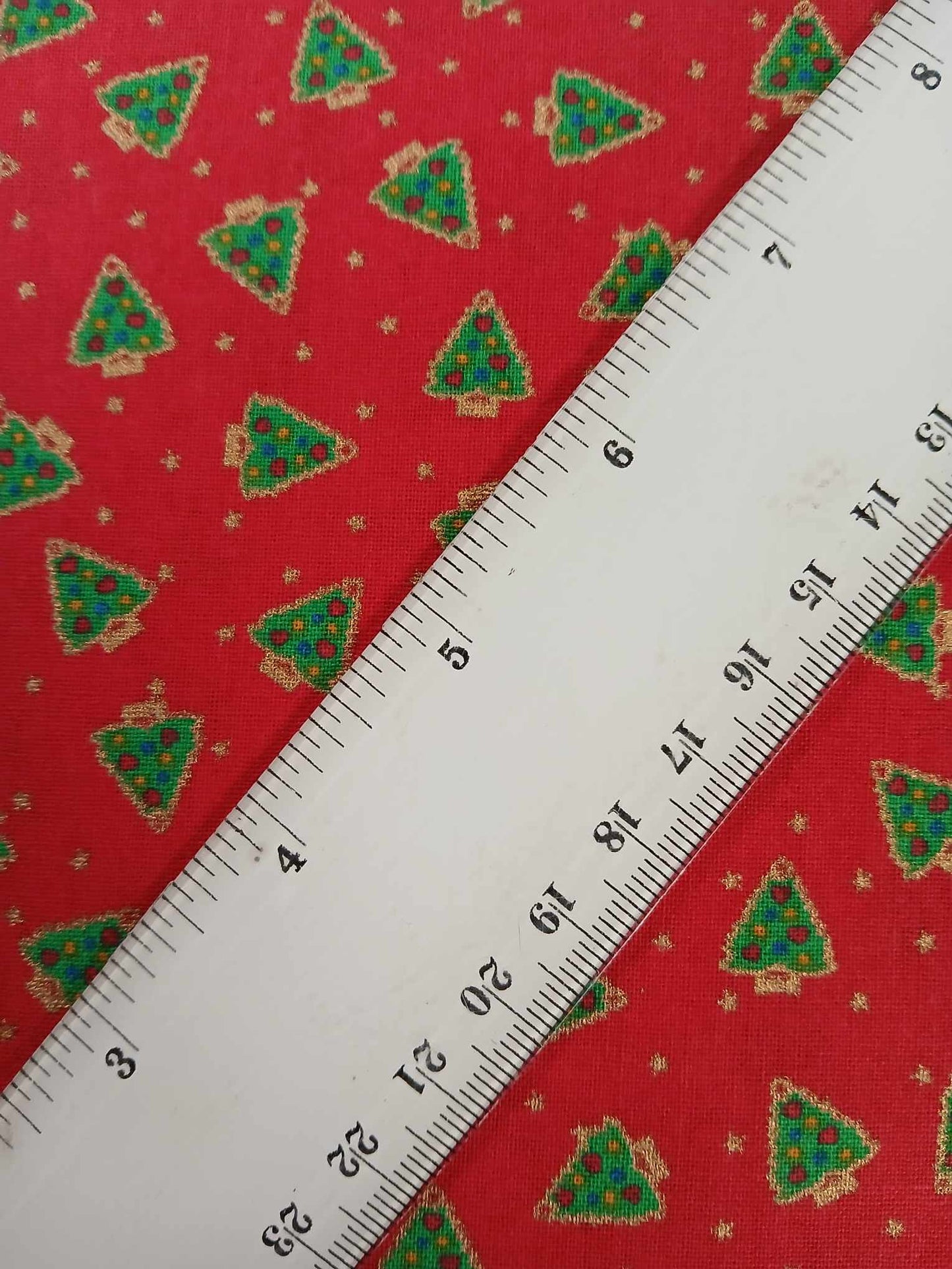 100% Cotton - Christmas Trees - Red/Green/Gold - 44" Wide - Sold By the Metre