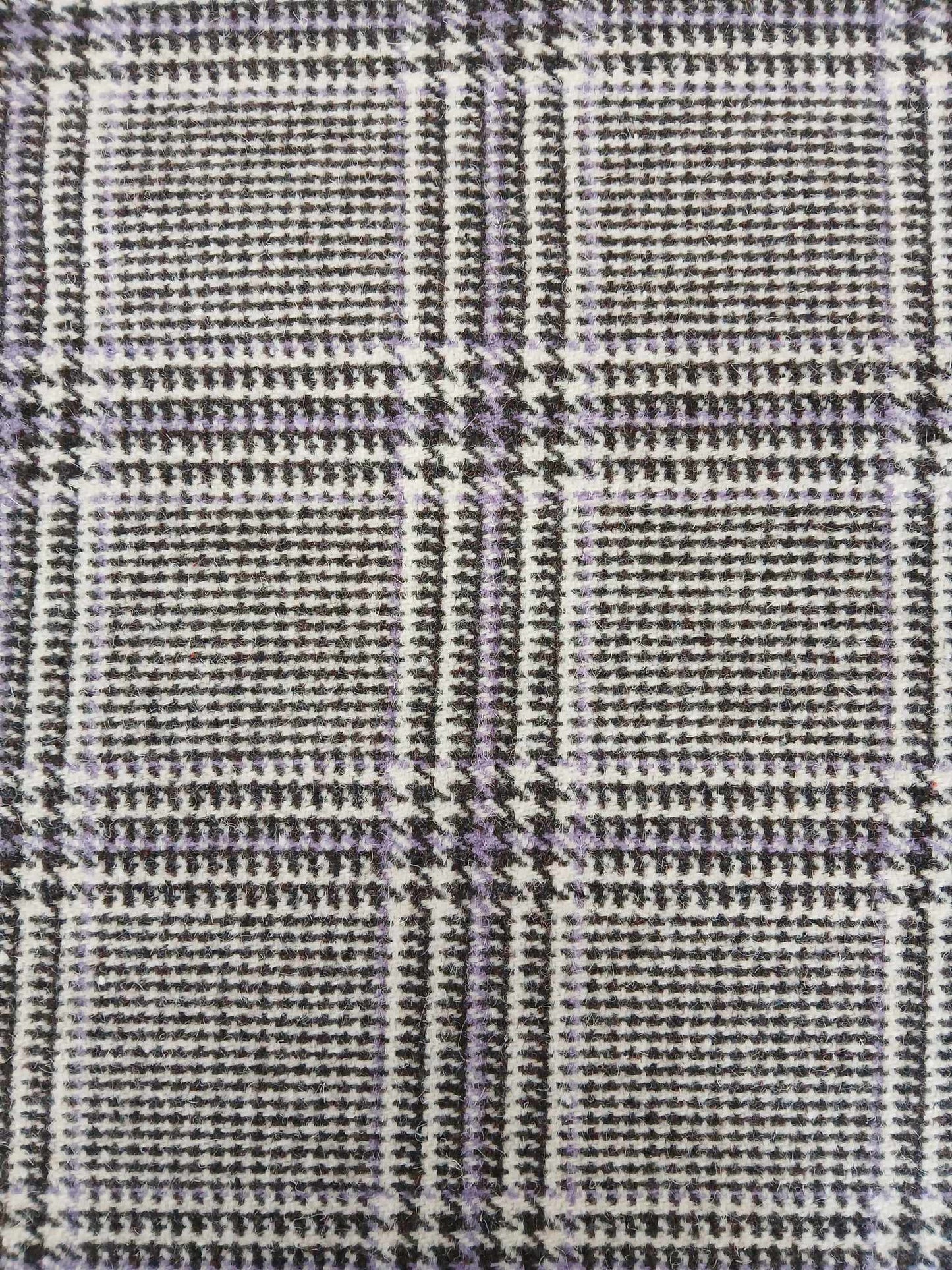 Washable Wool - Check - Black/White/Lilac - 59" Wide - Sold By the Metre