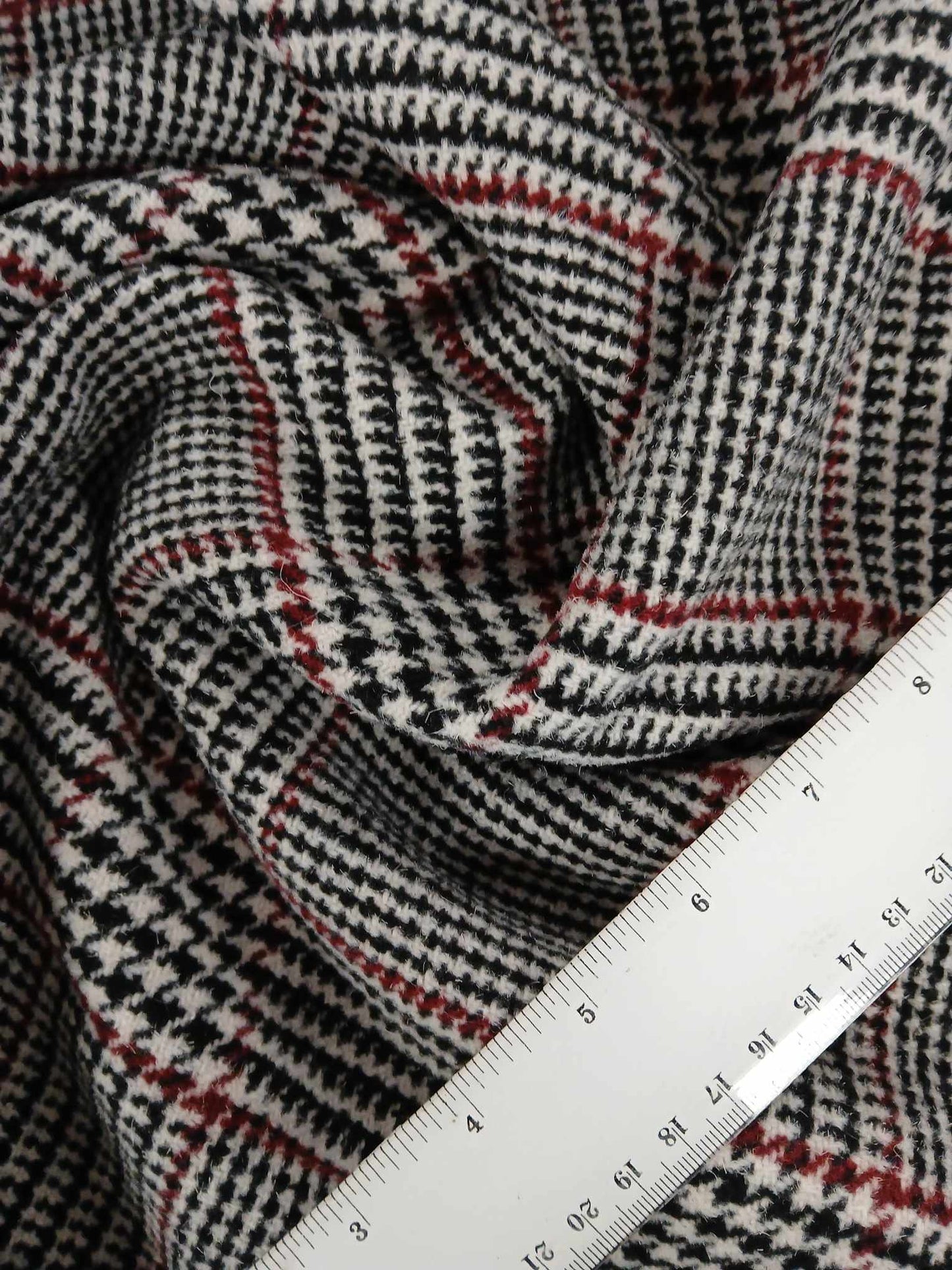 Washable Wool - Check - Black/Red/White - 60" Wide - Sold By the Metre