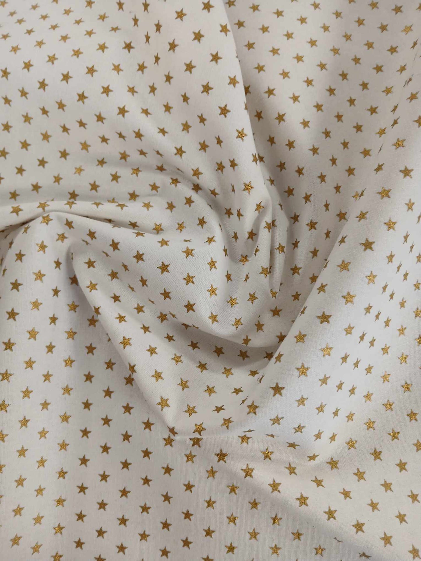 100% Cotton - Christmas Stars - White/Gold - 44" Wide - Sold By the Metre