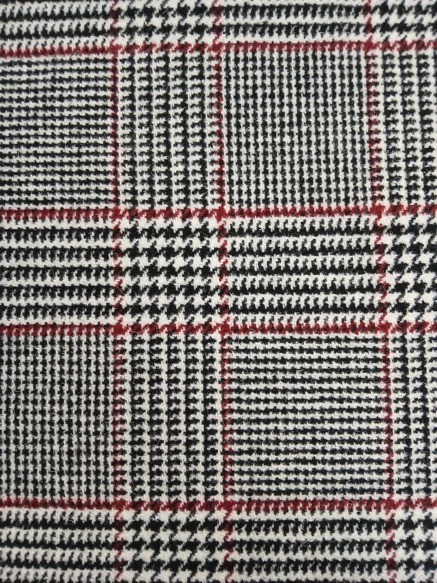 Washable Wool - Check - Black/Red/White - 60" Wide - Sold By the Metre