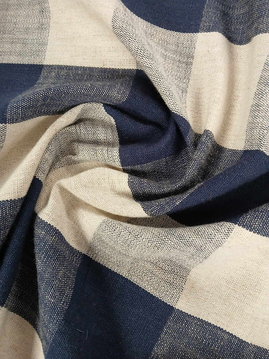 Viscose Linen Heavy - Blue/Cream - 59" Wide - Sold By the Metre